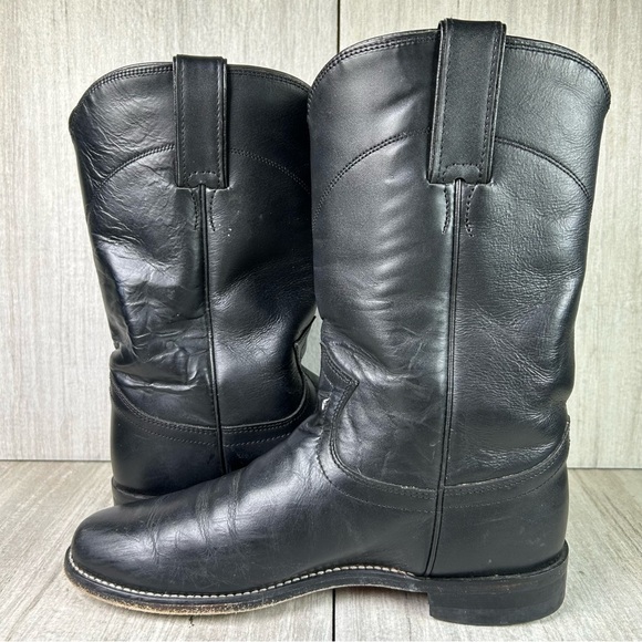 Justin Boots Black Leather Roper Round Almond Toe Cowboy Boot Women’s Size 6.5 - Picture 2 of 11